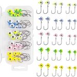 Eupheng ZINC-TECH Crappie Jigs, Glow in Dark 3D Big Eyes Fishing Jig Head 1/8oz 1/16oz 1/32oz for Crappie Panfish Trout Perch Walleye (3 Size Mixed-30PCS-5 Colors)