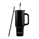 InstaCuppa 1200 mL Stainless Steel Insulated Travel Mug with Handle, Steel & Plastic Straw, Keeps Beverages Hot & Cold, Fits Cup Holders, Ideal for Water, Coffee, Tea – Ideal for Home & Office(Black)
