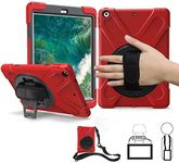 iPad Air 1474 Case 2013 | TSQ iPad Air Case 1st Generation Shock Dropproof Plastic Bumper Rubber Hard Cover w/Rotating Stand Handle Grip Shoulder Strap for Kids Clildren for Apple iPad Air 1 Red