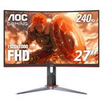 AOC C27G2Z 27 inch Curved Frameless Ultra-Fast Gaming Monitor, FHD 1080p, 0.5ms 240Hz, FreeSync, HDMI/DP/VGA, Height Adjustable, 3-Year Zero Dead Pixel Guarantee, Black, 27 inch FHD Curved