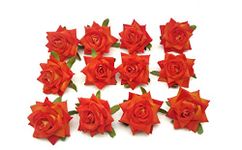 SATYAM KRAFT 12 Pcs Artificial Fake Velvet Head Rose Flowers Perfect for Diwali, Decoration,Fabric Head Rose Flowers for Home Decor, Deepawali, Anniversary Decoration(12Pieces)(5 Cm) (Shaded Orange)