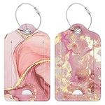 Hsxnam 2 Pack PU Leather Luggage Tags for Suitcase, Travel Cruise Luggage Tag with Privacy Flap, Name ID Label and Metal Loop for Women Men Baggage Handbag School Bag Backpack, Pink Marble