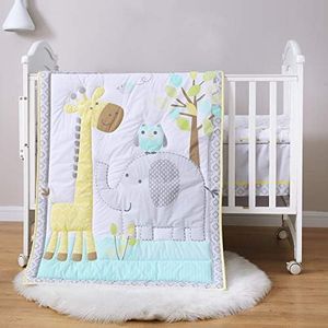 Spring Baby cot Bedding Set 3 Piece, 100% Organic Natural Cotton Baby cot Set for Neutral Boys & Girls, Grey cot Bedding Set (Cool Animal World)