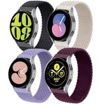 4 Pack Braided Solo Loop Band For Samsung Galaxy Watch 6/6 Classic/5/4 40mm 42mm 44mm 46mm 43mm 47mm Band,20mm Elastic Sport Strap Bracelet Stretchy Band(S,Black/Starlight/Light purple/Wine red)