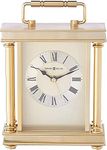 Howard Miller Audra Table Clock 645-584 – Brushed & Polished Brass Finishes, Decorative Handle, Black Accents, Modern Home Decor, Quartz Alarm Movement