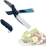 Smart Food Chopper Scissor Knife - Hybrid Kitchen Knife with Cutting Board and Knife Sharpener - Kitchen Scissors with Cutting Board - Cute and Clever Vegetable Cutter Scissors. Great Chopping Scissors