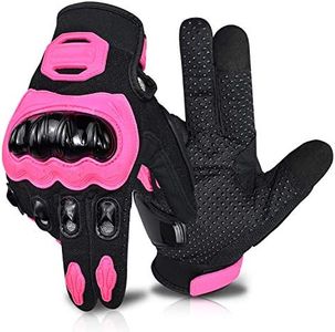 ELCYCO Motorcycle Gloves for Women Touch Screen Summer Motorbike Dirt Bike Full Finger Gloves Road Racing, Cycling, Climbing Motocross (Pink, Large)