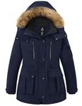 Wantdo Women's Plus Size Puffer Coat with Fur Hood Water Resistant Long Winter Parka Jacket Navy 4X