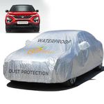 Enew Textured Car Cover for Tata Harrier - Waterproof, Triple Stitched, Elastic, Mirror & UV Protection, Dust Shield, Rust Prevention, without Antenna Pockets - Silver Look