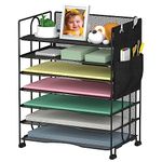 BOHDK Letter Tray Paper Organizer, 7 Tier Desk Organizer with Cloth Bag, Black Mesh Stackable Paper File Holder for Home Office, Document Shelves and Sorter with No Screw Design