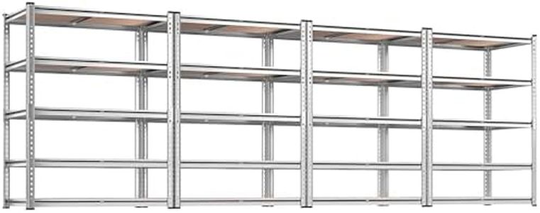 REIBII 2020LBS Garage Shelving Heavy Duty Metal Shelving 5 Tier Storage Shelves, Garage Shelves for Basement, Warehouse, Pantry, Closet, Kitchen, 72" H x 35.55" W x 16" D, Galvanized, 4 Pack
