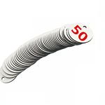 50Pcs Engraved Number Discs, 1-50 Plastic ID Number Tags Table Numbers Key Tags for Lockers Party Restaurants Clubs Hotel (White)