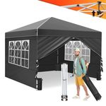 Ej.Victor Gazebo, One Push Pop up Gazebo with Sides 3m x 3m and Wheeled Bag, Heavy Duty Gazebo Waterproof & Sunproof, Perfect for Garden, Party,Camping, Hut Tub Black