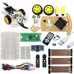 IDUINO DIY Line Following Robot Car Kit Compatible With Raspberry Pi Pico H Headers Soldered, TCRT5000 Obstacle Avoidance, IR Remote, Ultrasonic Sensor Module, Breadboard Learning Kit