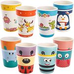 ZEAYEA 8 Pack Kids Cups, 8 Oz BPA Free Drinking Cups for Children, Reusable Cute Cups Cartoon Tableware for Home, School, Parties or Outdoor Use, Dishwasher Safe