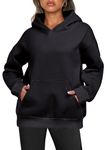 Enwokran Ladies Oversized Pullover Hoodie, Long Sleeve Sweatshirt with Pockets Womens Basic Casual Tops Comfortable Thermal Fleece Autumn Winter Pullover (Black, XXL)