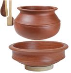 Craftsman India Online Clay Handi/Pot For Cooking And Serving Combo 1 & 2 Liter, Red