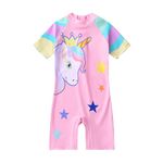 SYGA Children's Swimsuits for Girls Pink Crown Unicorn-XL Size Perfect for Kids Age 7-8 Years Old (Pink)