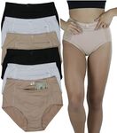 ToBeInStyle Women's High Waisted Zippered Front Pocket Basic Girdle Panties Briefs, 6 Pack: Basics, X-Large