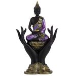 Puckator Purple, Gold and Black Thai Buddha Sitting in Hands - Cute Room Decor - Aesthetic Feng Shui Meditation Accessories - Garden Ornaments - Shelf Desk Decorations Mindfulness Home Gifts Statues