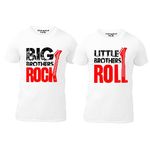 Hangout Hub Boys Family Tshirts Big Brother Rock & Little Brother Roll Printed (White;Big Bro-8-10Yrs;Lit Bro-0-2Yrs) Cotton Sibling Tees (Set of 2)