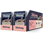 Amazon Brand - Lifelong Grainfree Complete Adult Cat Wet Food, Chicken, Duck, Turkey and Liver In Broth Selection, 4.76 kg (56 Packs of 85g)