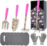 Colwelt Floral Garden Tool Set 6PCS, Gardening Kit with Beautiful Print, Gardening Gifts Tools for Women with Transplant Trowel, Fork, Hand Rake, Cultivator, Garden Gloves and Kneeling Pad