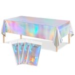 4 Pack Iridescent Tablecloth Laser Disposable Table Covers, 54"x108" Plastic Tablecloths Party Decorations for Birthday Party Wedding Baby Shower Mermaid Ocean Theme Party