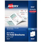 Avery Tri-Fold Brochures for Inkjet Printers, 8.5 x 11 inches, White, Matte, Box of 100 (8324)