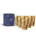 INDIAN ART VILLA Pure Brass Glass Tumbler with Embossed Design, for Drinking Serving Water, Yoga & Ayurveda, Volume-300 ML, Set of 6