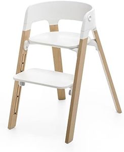 Stokke Steps Chair, Natural Legs & White Seat - 5-in-1 Seat System - Transform Into Newborn + Toddler High Chair - Use Through Childhood or Up to 85kg/187 lbs. - Tool-Free, Stylish & Adjustable