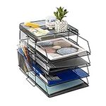 5 Tier Stackable Letter Tray Office Desk Paper Organizer File Trays, Desktop Holder for Paper Letter Accessories with Pen Holder（Black）