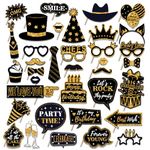 36 PCS Birthday Photo Booth Props Party Supplies Holiday Picture Decorations Photo Booth Props for Birthday Party Favors Pose Sign Kit Fun for Party (Black and Gold)