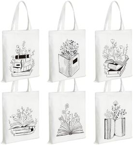 Sweetude 6 Pcs Canvas Book Tote Bag for Women Thank You Gift Wildflower Tote Bag Librarian Book Club Gift Shopping Bags Bulk Shoulder Bag Aesthetic Reusable Grocery Bags Women's Tote Handbags, Black