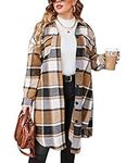 IN'VOLAND Womens Plus Size Flannel Plaid Shirts Long Sleeve Lounge Lapel Boyfriend Button Down Tartan Long Jacket Coats, Brown, 18 Plus