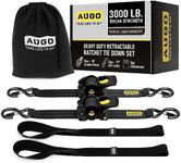 AUGO Retractable Ratchet Straps | 2 Heavy Duty Ratchet Straps Self Retractable Tie Down Straps with Soft Loops & Storage Bag for Motorcycle, Truck, Trailer, Cargo Van | 3000 Lb Break Strength 2” x 10’