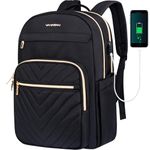 VANKEAN 15.6 Inch Laptop Backpack for Women Men Work Laptop Bag Fashion with USB Port, Waterproof Purse Backpacks Teacher Nurse Stylish Travel Bags Casual Daypacks for College, Business, Black