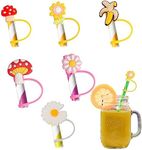 YUNAI 6PCS Stanley Straw Covers for Reusable Straws, Silicone Cute Straw Covers Cap Compatible with Stanley 40 Oz Tumbler, Flower/Banana/Mushroom Shape Straw Toppers for Stanley Cup Accessories