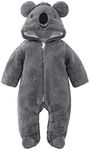 pureborn Unisex Baby Pramsuit Thick Winter Jumpsuit Warm Cotton Robe Snowsuit for Infant Boys Girls 0-24 Months, Gray Koala, 9-12 Months