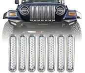 Hooke Road Chrome Front Grill Mesh Grille Inserts Cover Compatible with 1997-2006 Jeep Wrangler TJ & Unlimited (Pack of 7)