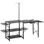 Outsunny Camping Kitchen Table, Folding Portable Cook Station, Aluminum Camping Table with Carrying Bag, 3 Side Tables, 2 Shelves and Detachable Sink for BBQ, RV, Picnic, Black