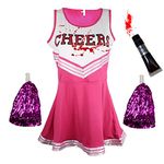 Cheerleader Costume Women Halloween Costumes for Women Cheerleader Halloween Costume Adult Zombie Cheerleader Halloween Costume for Women Dead Cheerleader with Blood Tube, Pink Small