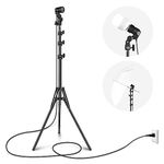 NEEWER E26 E27 AC Ceramic Socket Lamp Holder with Light Stand Mount, Umbrella Holder, 10.5ft/320cm Prolonged Power Cord&71”/180cm Reversible Light Stand&Porcelain Lamp Socket for Studio Photography