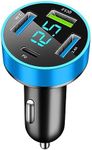 [4IN1]BELIYO car charger fast charge 4 ports USB [QC3.0 port] 36W/2.4A 2024 latest voltage display meter cigarette lighter socket USB cigar socket USB fast charging car charger(Blue)