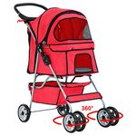 BestPet 4-Wheel Pet Stroller, Classic Red