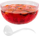 Crystal Cut Plastic Punch Bowl with Ladle 3 Gallon Large Bowls for Parties