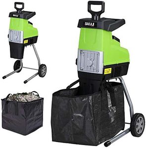 BAKAJI Broyeur électrique, hachoir à feuilles, puissance 2800 W, broyeur, feuilles et compotage, avec sac de ramassage 60 l