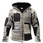 Shopoholic Fashion Patchwork Hooded Fleece Jacket, Double Knitted Wool Full Zip Hoodie Sweater for Men, Multicolor, Medium