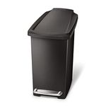 simplehuman CW1329 10L Slim Pedal Bin, Small Bin for Bathroom Bedroom Office, Strong Steel Pedal, Slim Space-Saving Shape, Black Plastic