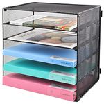 COSYAWN 5 Tier Mesh Paper Letter Tray Organizer, Durable File Organization for Letter Document, Desktop Mail Storage Holder for Office Home School, Black